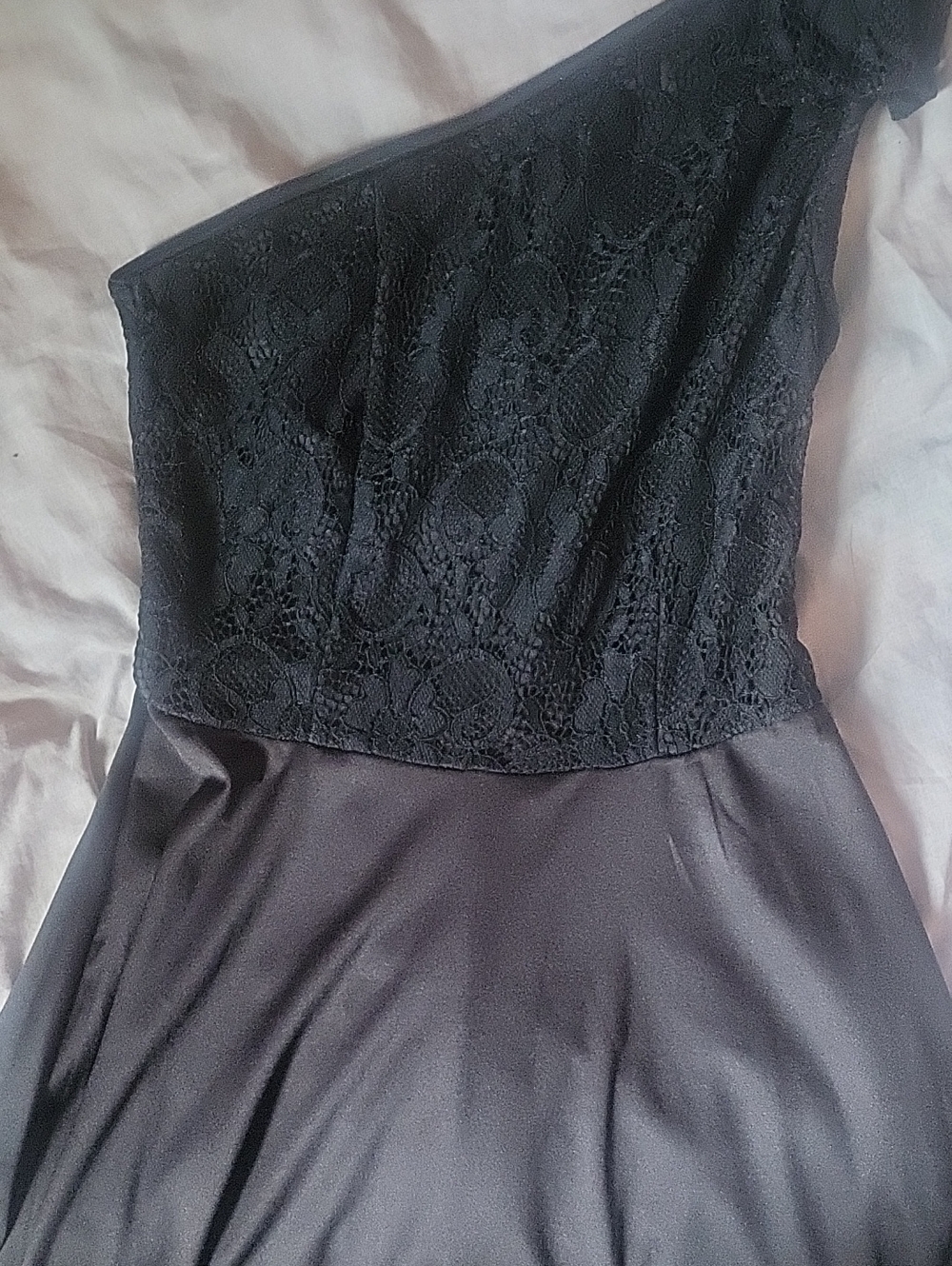 One-Shoulder Lace & Satin Dress